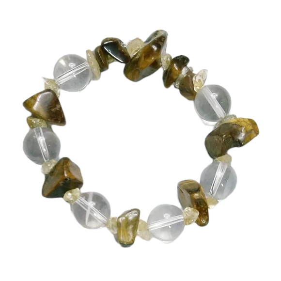 Hand Crafted Other - Chunky Tiger Eye, Citrine, Clear Quartz Beaded Stretch Bracelet Gender Neutral